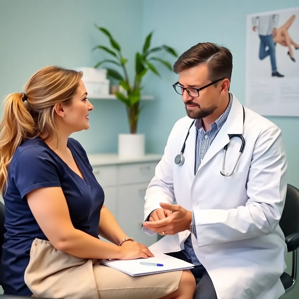 Dermatologist conducting a thorough skin consultation with a patient in a modern clinic, highlighting professional care.