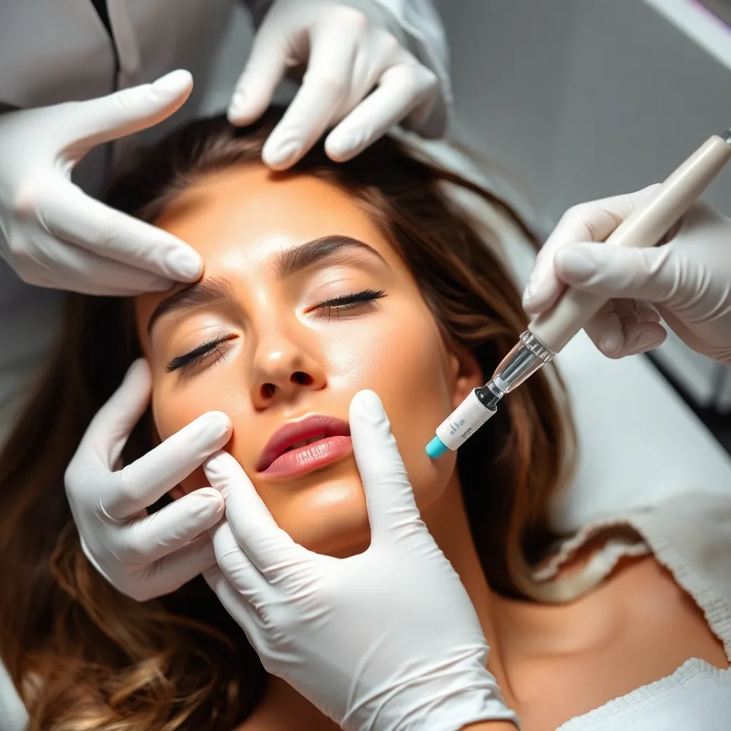 Microdermabrasion process on a patient's face, highlighting the equipment and gentle exfoliation.