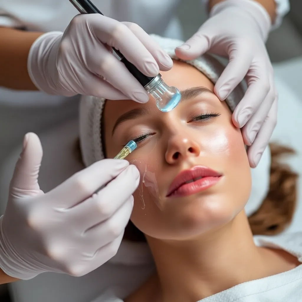 Professional applying a chemical peel solution to a patient's face, demonstrating expert skincare procedures.